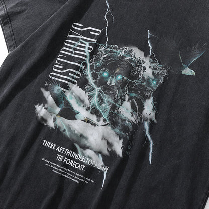 Men Vintage T-Shirt Printed Washed Distressed Short-Sleeved T-shirt Men's Loose round Neck