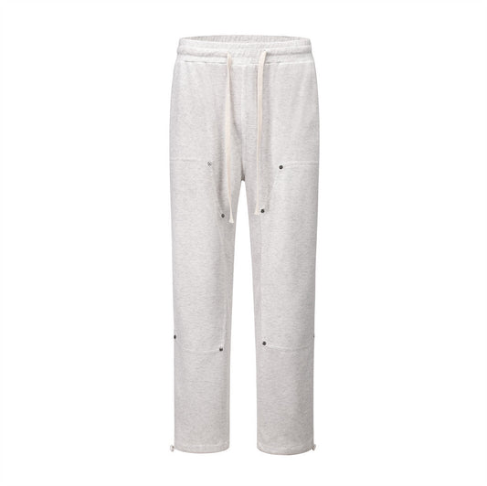 Men Sweatpants Rivet Stitching Sports Pants Loose Straight Casual Pants Solid Color Drawstring Jogger Pants Trousers
