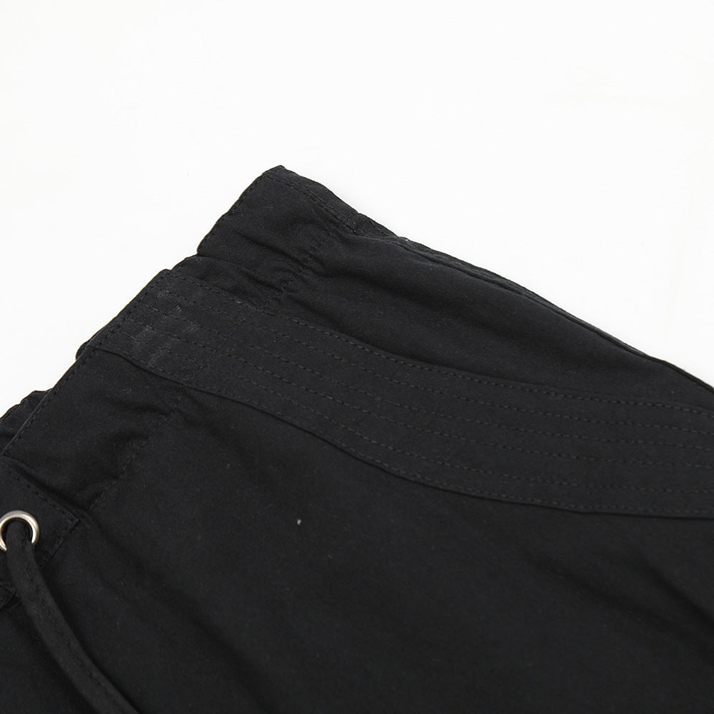 Men Sweatpants Pleated Casual Pants Men's Pocket Straight-Leg Trousers Drawstring Jogger Pants