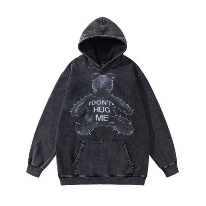 Men Hoodie Portrait Wash Hoodie Retro Hip Hop Distressed Hooded Sweater