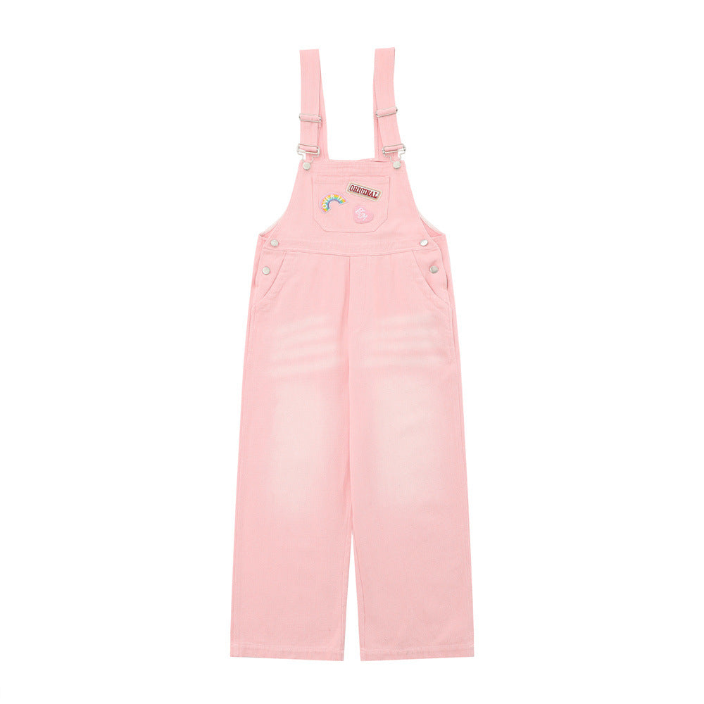 Overalls Men Jumpsuit Denim Cargo Pants Suspender Pants Loose Straight Wide Leg Casual Suspender Jumpsuit