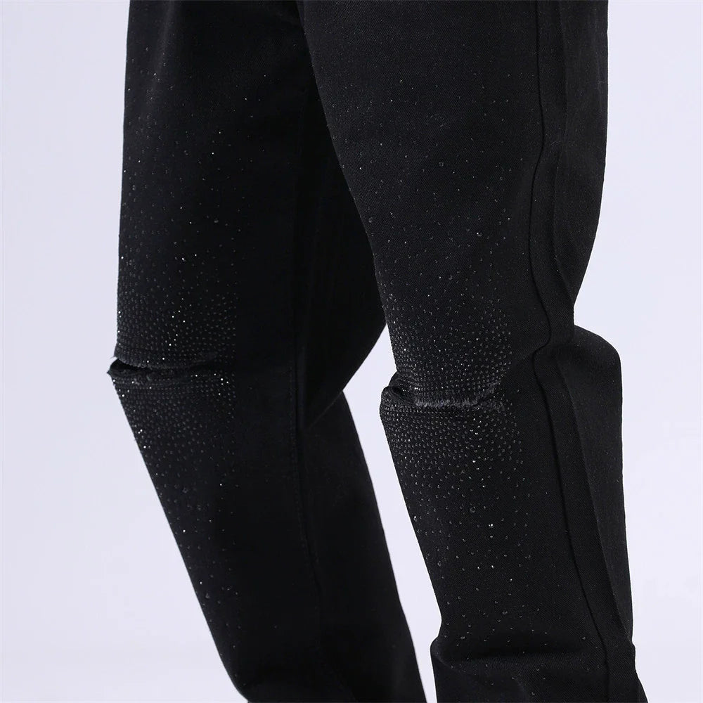Men Jeans Raw Hem Ripped Casual Loose