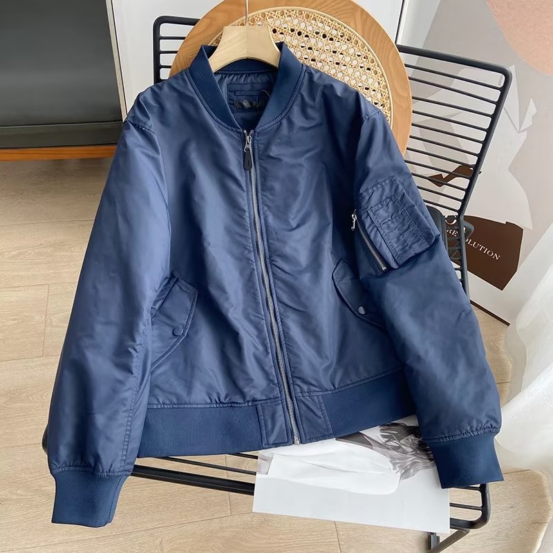 Women Cotton Coat Couple's Stand Collar Jacket Casual Baseball Uniform