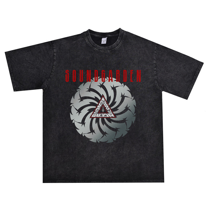 Rock Star T Shirt Soundgarden Band Washed Distressed T-shirt Short Sleeve Loose Cotton Men and Women