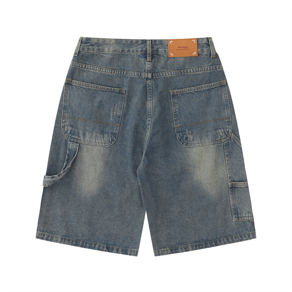 Men Shorts Ripped Denim Shorts Retro Casual Loose