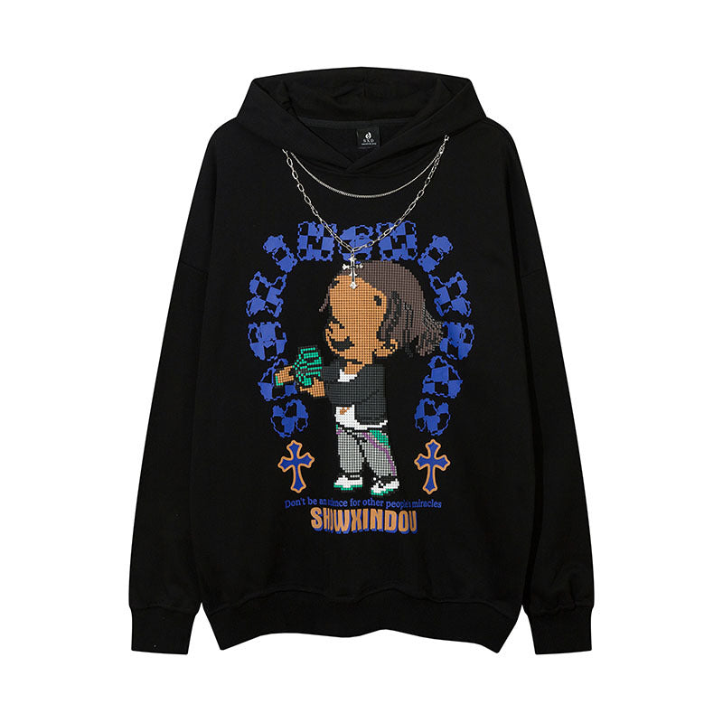 Men Hoodie Hiphop Cartoon Hooded Sweatshirt Men and Women