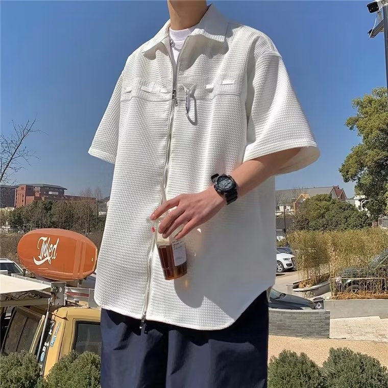 Men Shirts Waffle Summer Casual Jacket