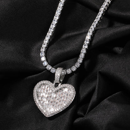 Jewelry Love Pendant Copper Set Zircon T Square Full Diamond Pendant Necklace St. Valentine's Spectrum