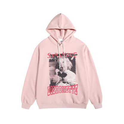 Men Hoodie Retro Fun Portrait Printing Couple Hooded Sweater Oversize