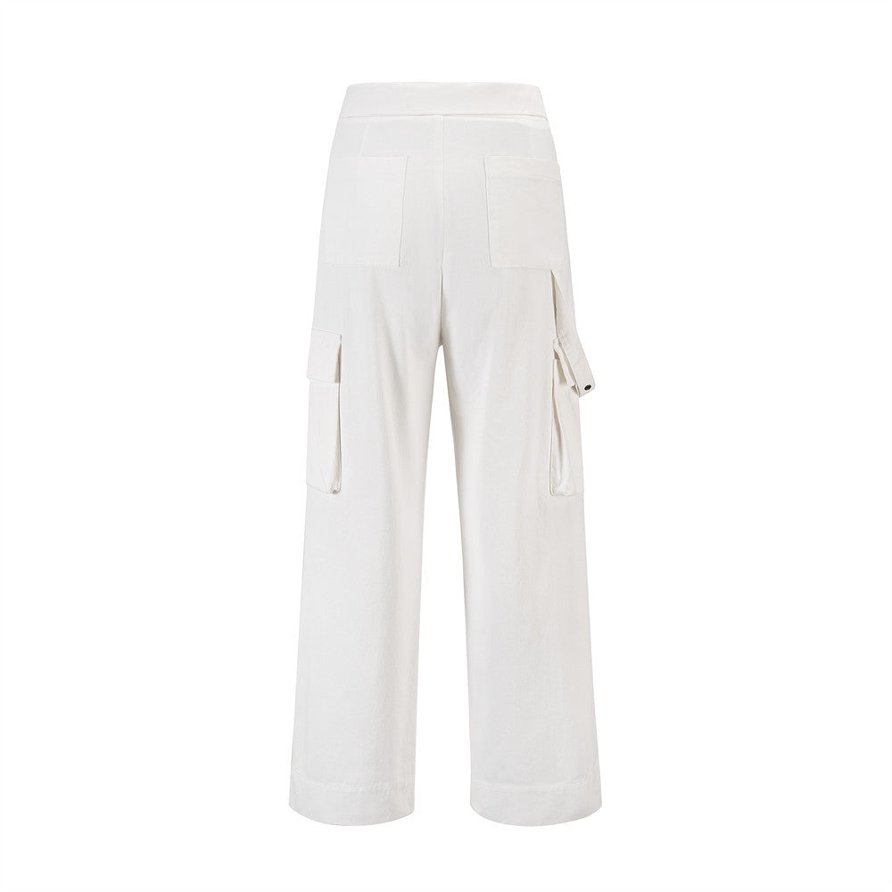 Men Sweatpants Tooling Straight-Leg Trousers Men's Solid Color Loose Multi-Pocket Wide-Leg Casual Pants
