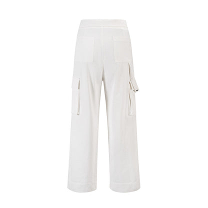 Men Sweatpants Tooling Straight-Leg Trousers Men's Solid Color Loose Multi-Pocket Wide-Leg Casual Pants