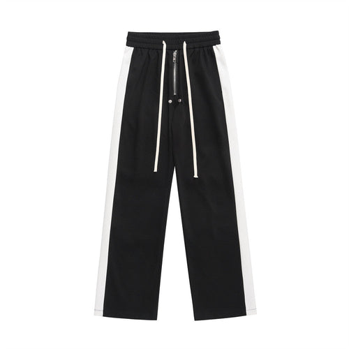Men Sweatpants Color Matching Sports Casual Pants Zipper Elastic Waist Loose Trousers