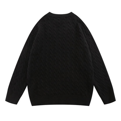 Women Sweater Cartoon round Neck Sweater College Style Loose Knitted Top