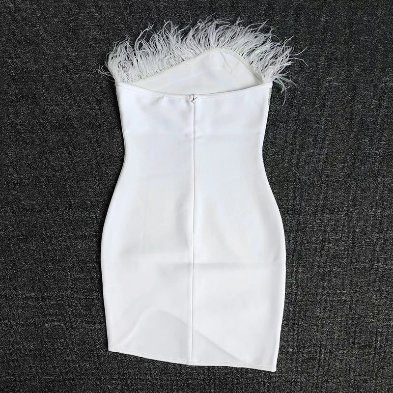 Women's Wedding Dress Feathered Dress Bandage Dress Summer Hip Skirt