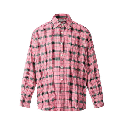 Unisex Shirts Our Legacy Pink Checked Loose Shirt