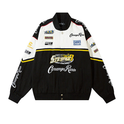 Women Jackets Vintage Heavy Embroidered Racing Suit Jacket