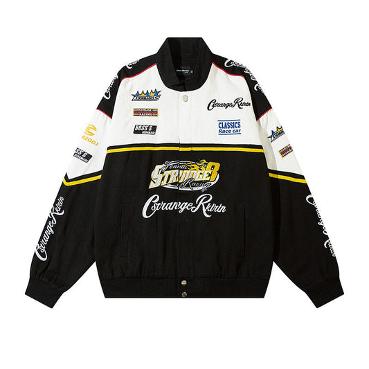 Women Jackets Vintage Heavy Embroidered Racing Suit Jacket