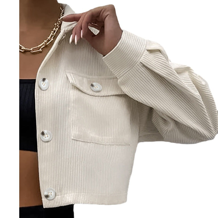 Women Trench Coat Corduroy Jacket Autumn Winter Retro