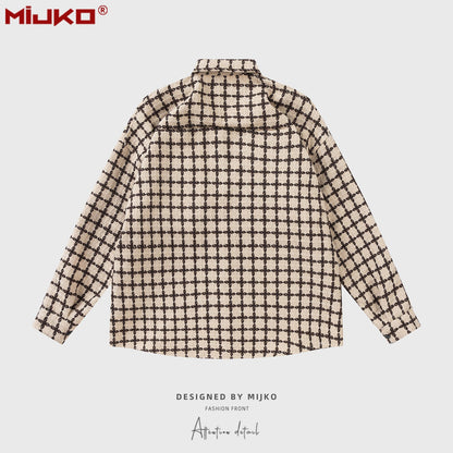 MIJKO Mens Jacket Loose Checked Jacket