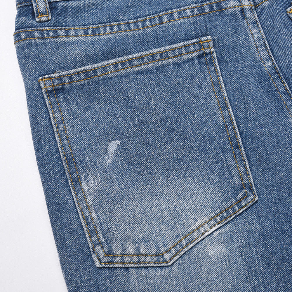 Men Jeans Splash Ink Slightly Flared Wide Leg Jeans Hip Hop Loose