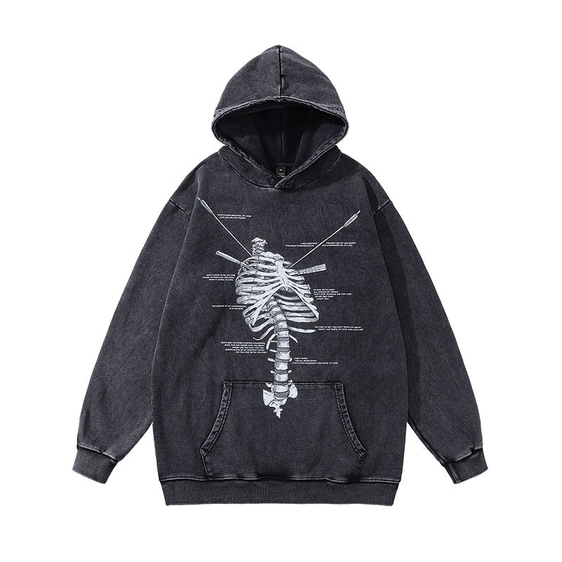 Men Hoodie Retro Punk Cartoon Printed Heavy Wash Hoodie