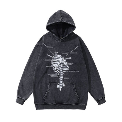 Men Hoodie Retro Punk Cartoon Printed Heavy Wash Hoodie
