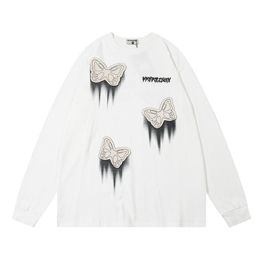 Men Long Sleeve T-Shirt Butterfly Patch Decoration Cotton