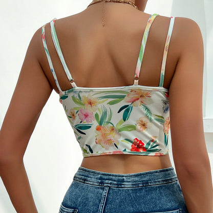 Women Party Tops Backless Print Sexy Suspenders Vest