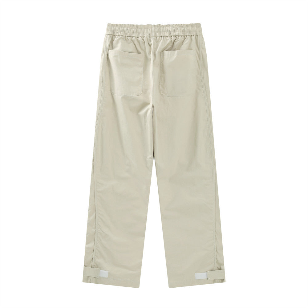 Men Sweatpants Zipper Casual Pants Men's Summer Loose Pure Cotton Straight Wide Leg Pants