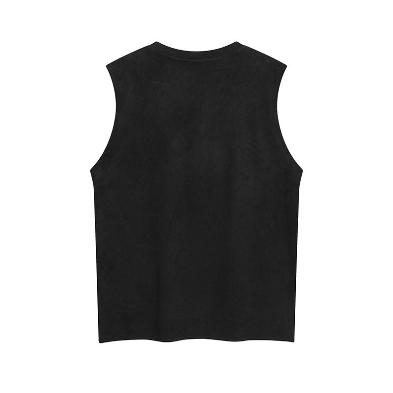 Men Vest Hip Hop Letter Print Suede Sports Vest