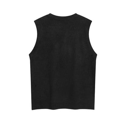 Men Vest Hip Hop Letter Print Suede Sports Vest