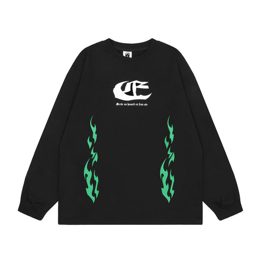 Men Long Sleeve T-Shirt Hip Hop Flame Personalized Printing