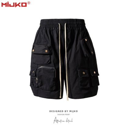 MIJKO Mens Shorts Casual Pants Multi-Pocket Shorts