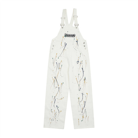 Overalls Men Jumpsuit Letter Embroidered Denim Overalls Men's Loose Ins Fashion Brand Workwear Jumpsuit
