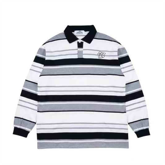 Men Long Sleeve T-Shirt Striped Polo Shirt Loose