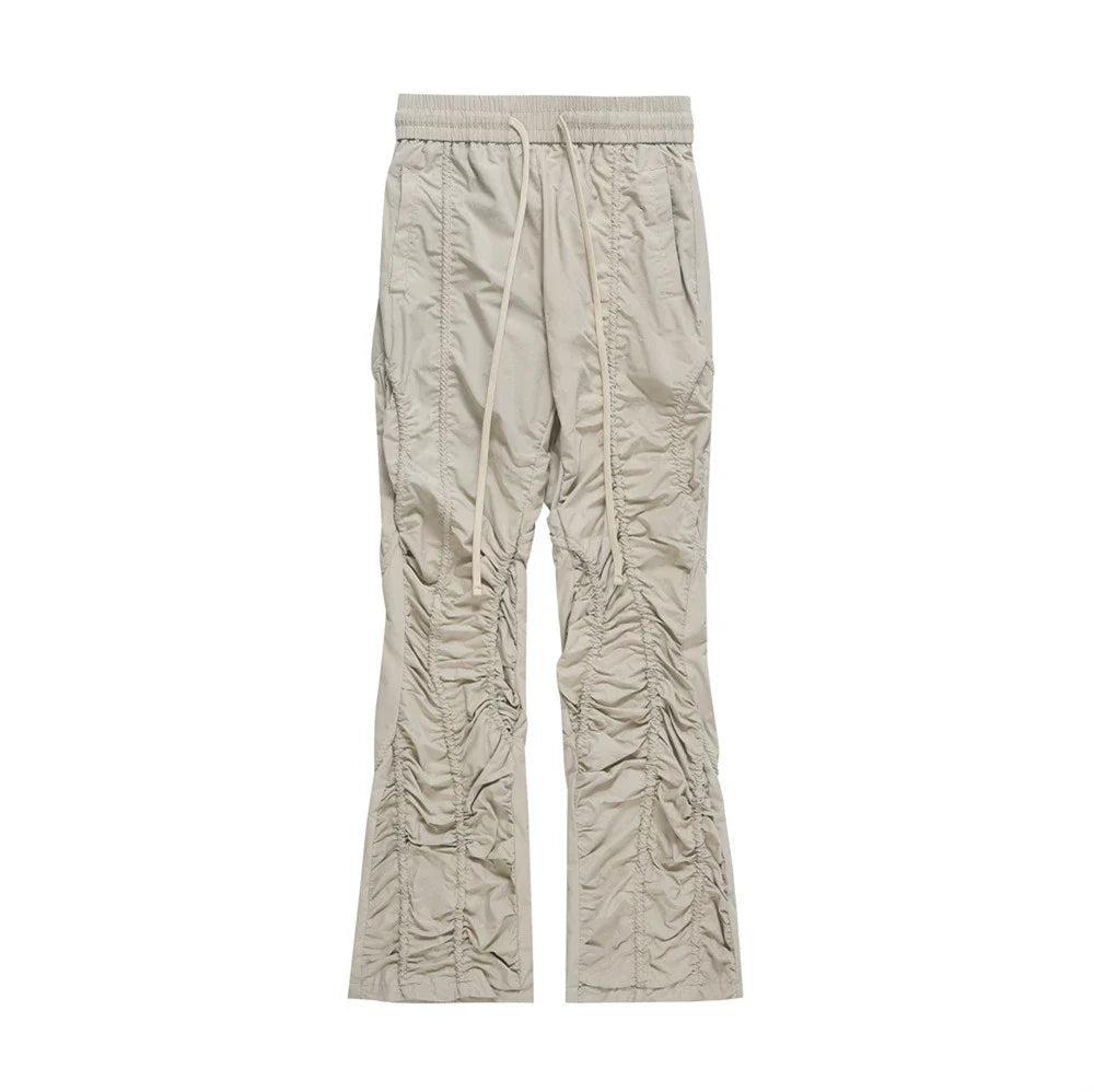 Men Sweatpants Pleated Slightly Flared Casual Pants Loose-Fitting Wide-Leg Trousers
