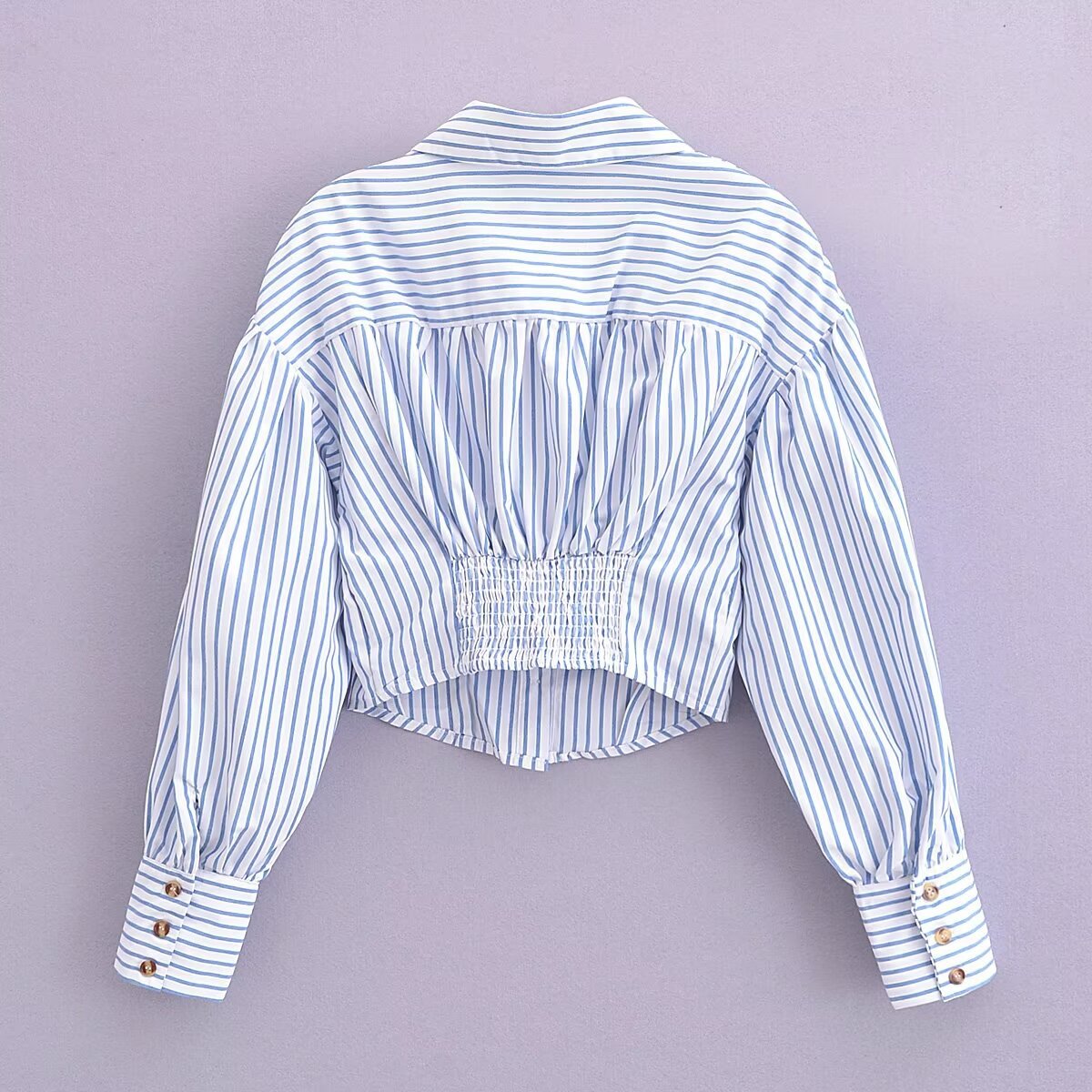 Women Tops Summer Stripes Cropped Shirt Lapel Single Breasted Cropped Top