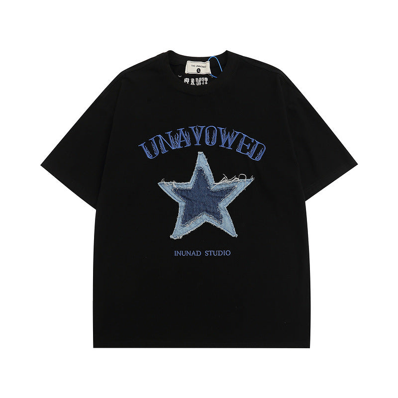 Men T-shirt Retro Street Embroidered Short-Sleeved T-shirt