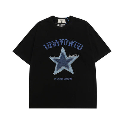 Men T-shirt Retro Street Embroidered Short-Sleeved T-shirt
