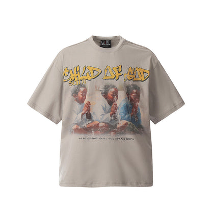 Unisex T-Shirts Saint Michael Vintage Pray for Kids Print Old T-Shirts