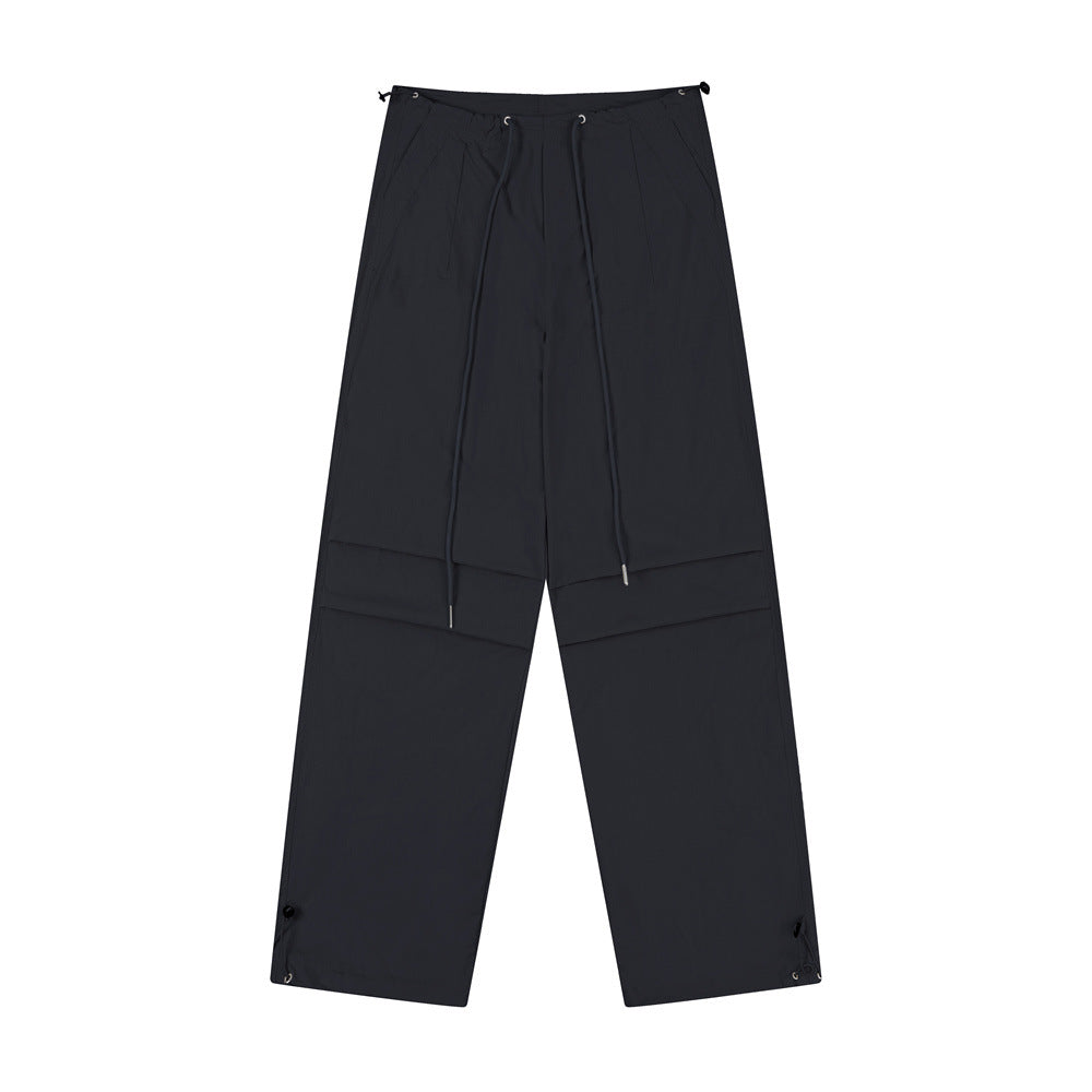 Men Sweatpants Pleated Casual Straight Trousers Loose Sports Drawstring Ankle Banded Pants