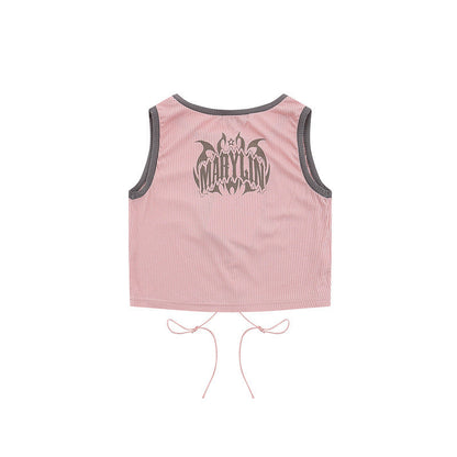 Women Vest Vintage Printed Short Sleeveless T-shirt