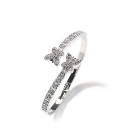 Bracelet Double Butterfly Bracelet Hip Hop Copper Set Zircon Opening St. Valentine's Spectrum