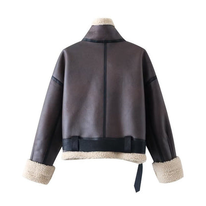 Women Cotton Coat Fleece-lined Thickened Imitation Lamb Wool