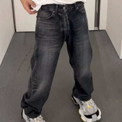 MIJKO Men Vintage Pants MIJKO Trousers Trendy Washed Straight Jeans