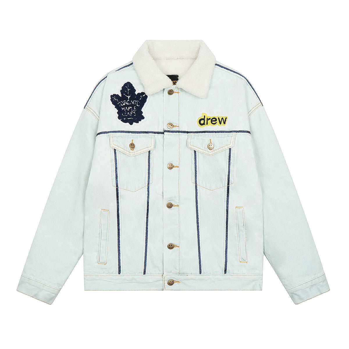 Unisex Denim Jacket Drew Bear Lapel Fleece Fleece Denim Jacket