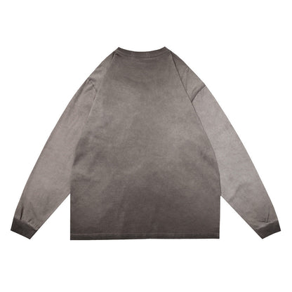 Men Long Sleeve T-Shirt Inkjet Gradient Tie-Dye Distressed Loose Casual