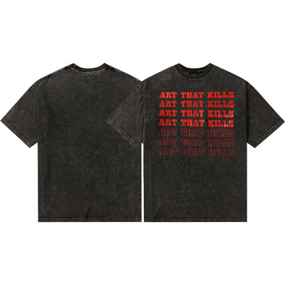 Gallery Dept T-Shirt Hand Painted Ink Splashing Alphabet Washed Retro Short Sleeve T-Shirt