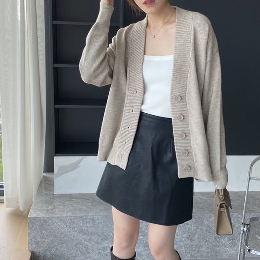 Women Cardigan Sweater Cardigan Single-Breasted V-neck Mid-Length Knitted Jacket 8t8278