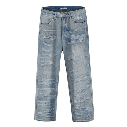 Men Jeans Ripped Distressed Ripped Cool Loose
